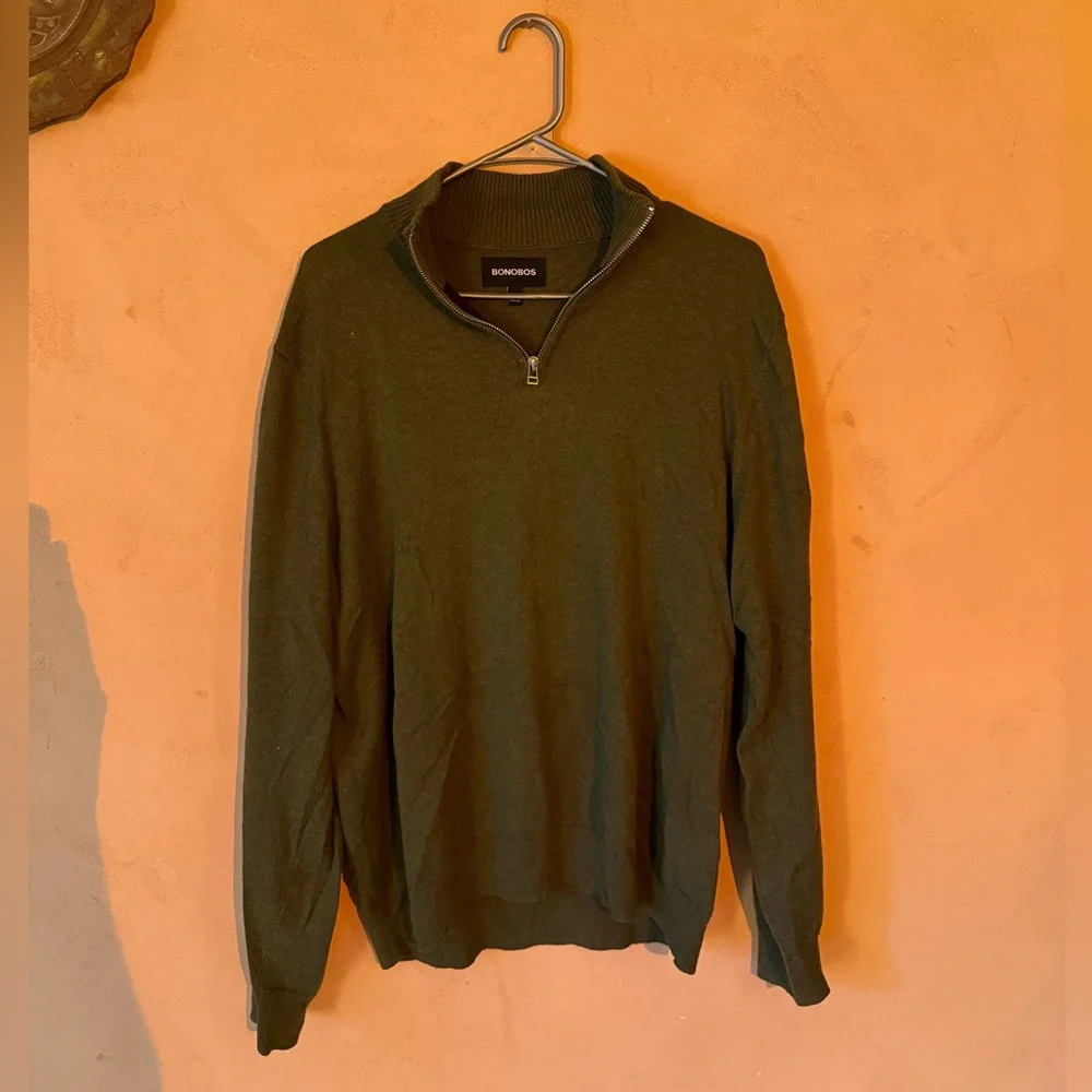 Bonobos Olive Green Half-Zip Pullover Sweater